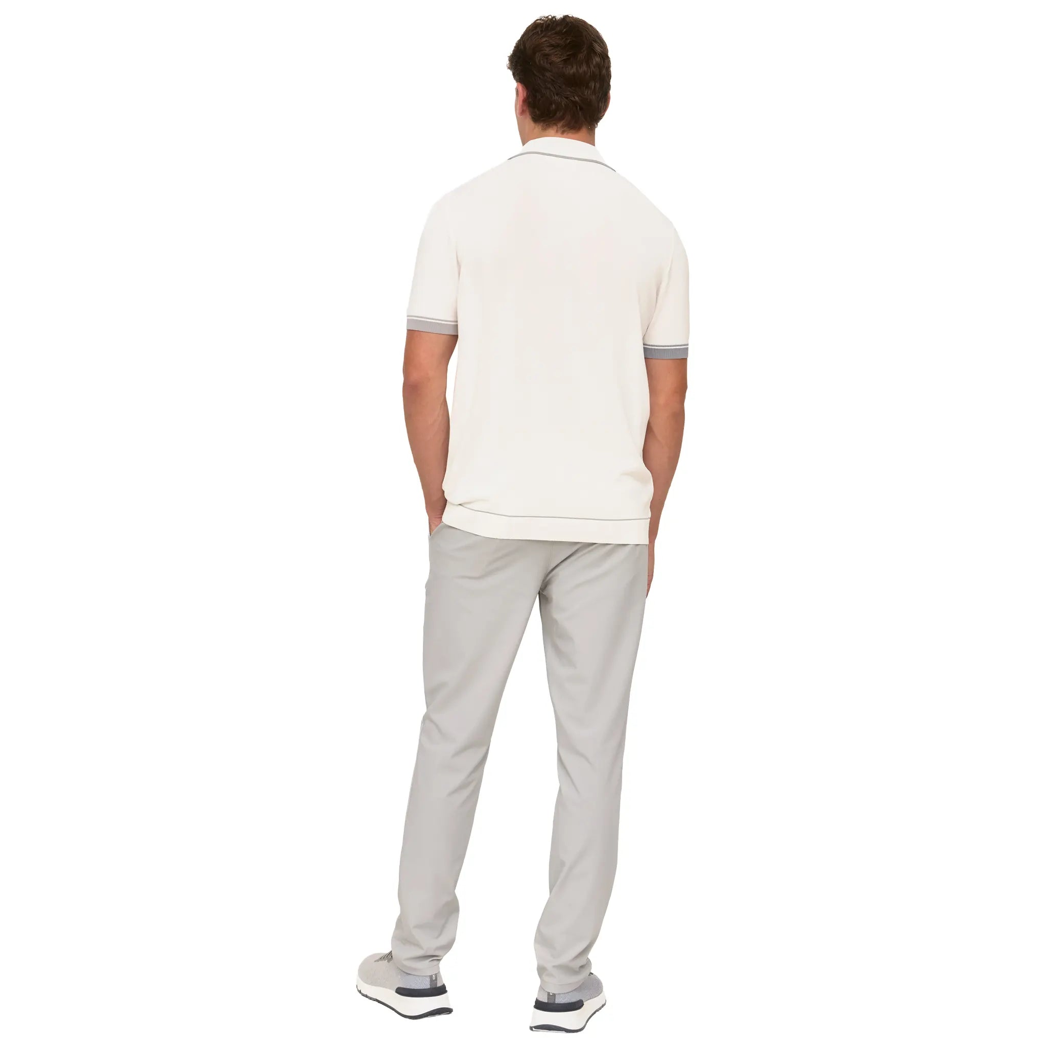 Back View of Loiano Rayon Knit White Polo Shirt